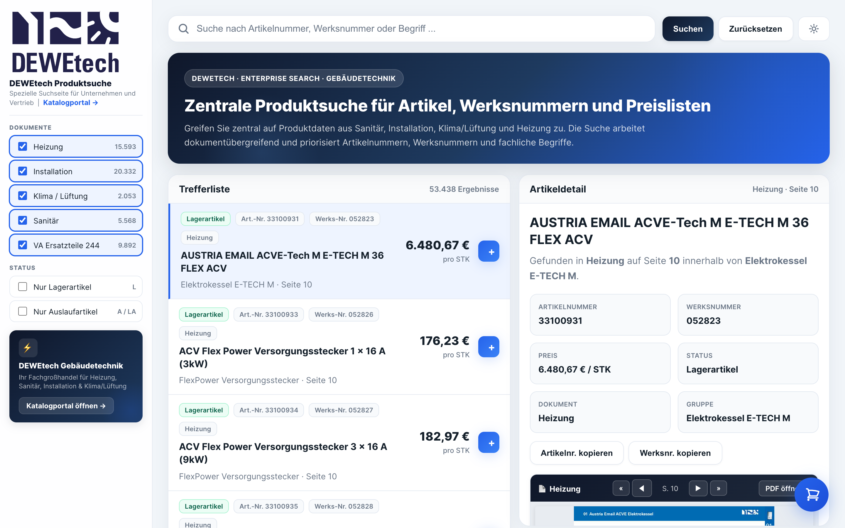 DEWEtech Produktfinder — KI-Suche
