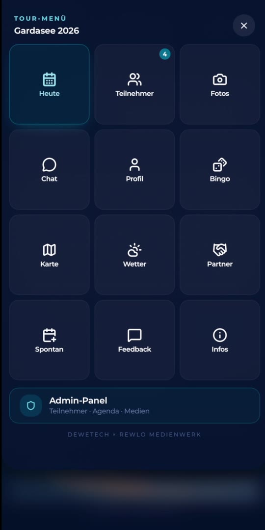Tour-Menü — Screenshot aus der Garda Event-App