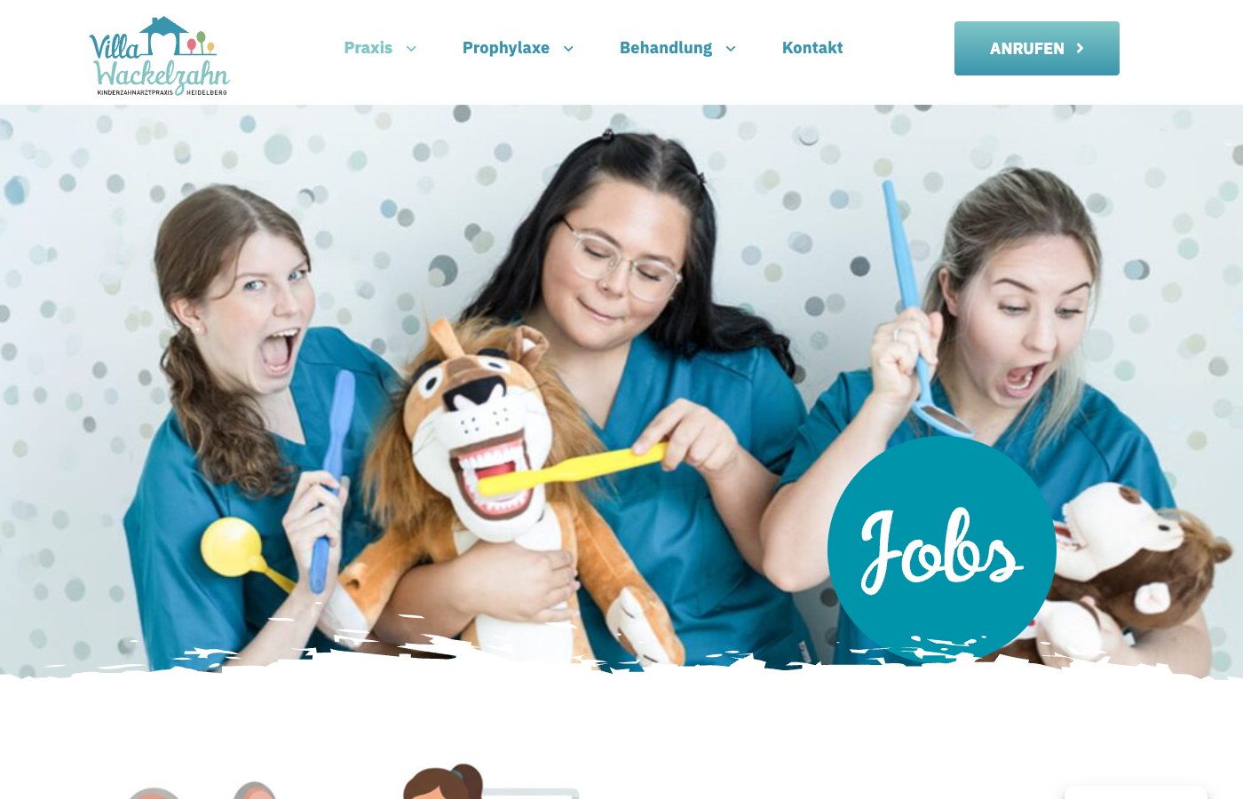 Villa Wackelzahn — Jobs Subseite Screenshot