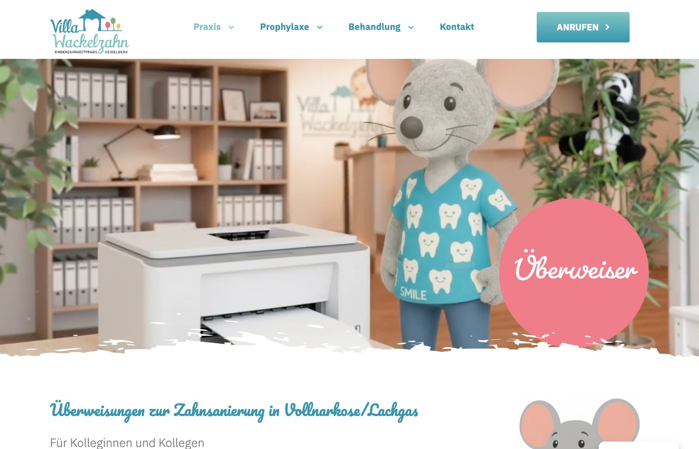 Villa Wackelzahn — Das Team Subseite Screenshot