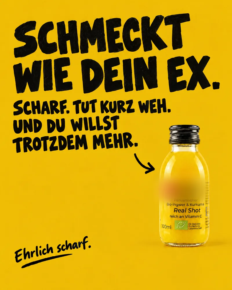 KI-Entwurf: Plakat „Schmeckt wie dein Ex.“